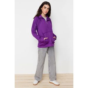 Trendyol Purple Kangaroo Pocket Zipper Detail Scuba Knitted Sweatshirt obraz