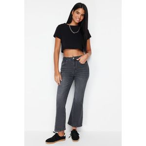 Trendyol Anthracite More Sustainable High Waist Crop Flare Jeans obraz