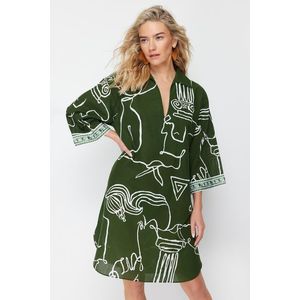 Trendyol Abstract Pattern Wide Fit Midi Woven 100% Cotton Beach Dress obraz