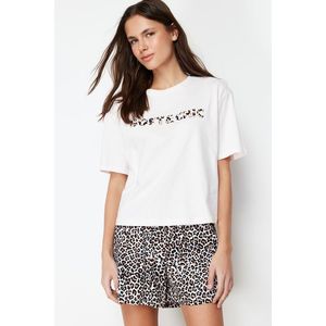 Trendyol White-Multi Color 100% Cotton Leopard Pattern Knitted Pajamas Set obraz
