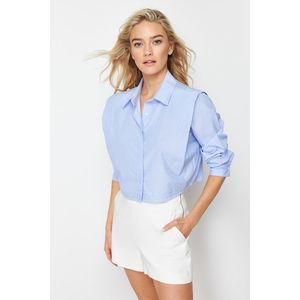 Trendyol Blue Crop Woven Shirt with Wadding on the Sleeves obraz
