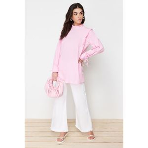 Trendyol Pink Woven Cotton Tunic With Ruffled Shoulder and Cuff obraz