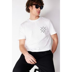 Trendyol Ecru Regular/Normal Cut Logo Printed 100% Cotton Short Sleeve T-Shirt obraz