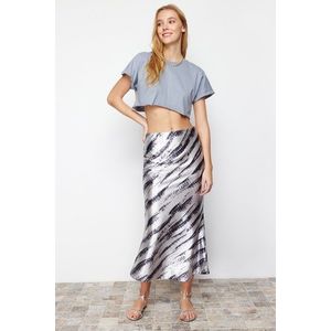 Trendyol Gray Patterned Satin Maxi Knitted Skirt obraz