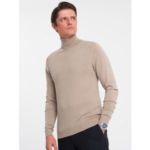 Ombre Men's knitted fitted turtleneck with viscose - beige obraz