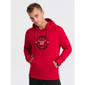 Ombre Men's printed kangaroo sweatshirt - red obraz