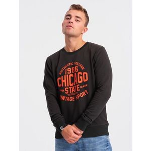 Ombre Men's collegiate print sweatshirt - dark brown obraz