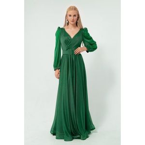 Dámské smaragdově zelené šaty Lafaba, s dvojitým límcem, třpytivým dlouhým rozšířeným večerním šatem. obraz