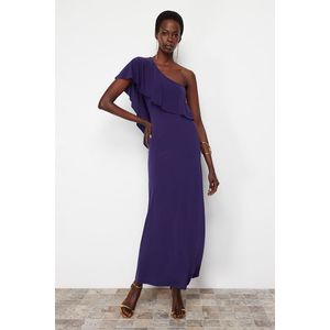 Trendyol Purple Waist Opening/Skater Knitted Elegant Evening Dress obraz