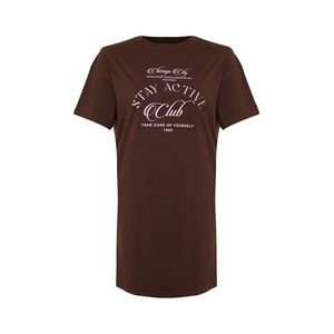 Trendyol Curve Brown Motto Printed Knitted T-shirt Dress obraz