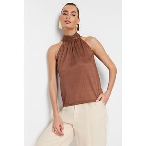 Trendyol Brown High Neck Regular Fit Pleated Knitted Blouse obraz