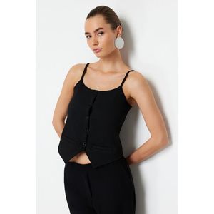 Trendyol Black Strappy Buttoned Flexible Crop Knitted Blouse obraz