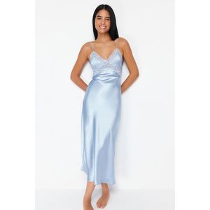 Trendyol Light Blue Lace Detailed Rope Strap Satin Woven Nightgown obraz
