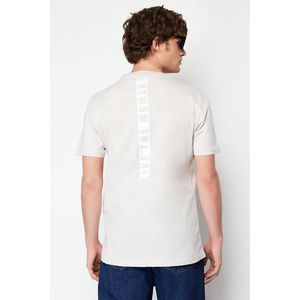 Trendyol Stone Regular/Regular Cut Back Text Printed 100% Cotton Short Sleeve T-Shirt obraz