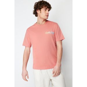 Trendyol Pale Pink Relaxed/Comfortable Cut Color Transition Text Printed 100% Cotton T-shirt obraz