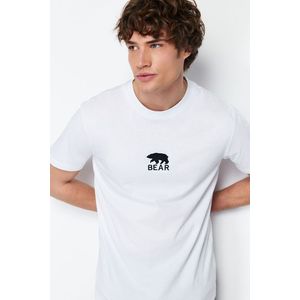 Trendyol White Regular/Regular Cut Bear/Animal Embroidery 100% Cotton Short Sleeve T-Shirt obraz