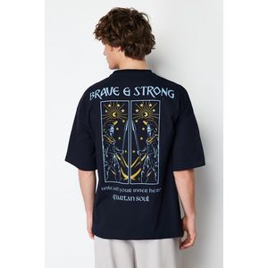 Trendyol Navy Blue Oversize/Wide-Fit Mystic Printed 100% Cotton Short Sleeve T-Shirt obraz