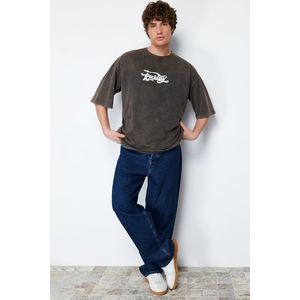 Trendyol Brown Oversize/Wide Cut Vintage Faded Effect 100% Cotton T-Shirt obraz