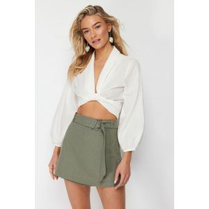 Trendyol Khaki Belted Mini Woven Linen Blend Short Skirt obraz
