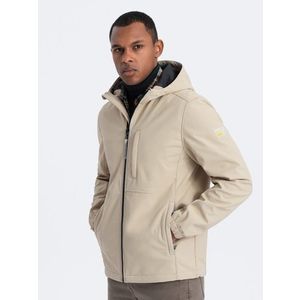 Ombre Men's SOFTSHELL jacket with fleece center - sand obraz