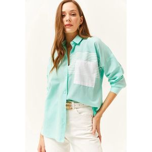 Olalook dámská aqua zelená oversize tkaná košile s kapsami obraz
