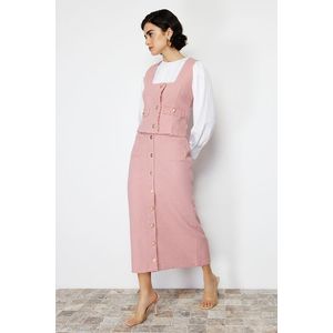 Trendyol Fuchsia Tweed Vest Skirt Woven Bottom Top Set obraz