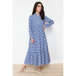 Trendyol Saxe Blue Belt Skirt Flounce Floral Pattern Lined Woven Dress obraz