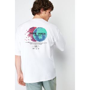 Trendyol White Oversize/Wide-Fit Space Back Printed 100% Cotton T-shirt obraz