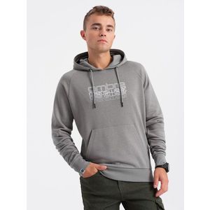 Ombre Men's non-stretch hooded sweatshirt with print - grey obraz