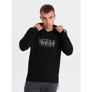 Ombre Men's non-stretch hooded sweatshirt with print - black obraz