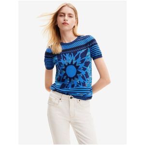 Modré dámské úpletové tričko Desigual Sun Blue - Dámské obraz
