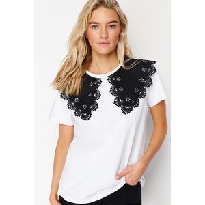 Trendyol White 100% Cotton Premium Collar Detailed Regular/Regular Fit Knitted T-Shirt obraz