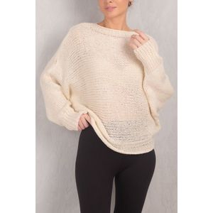 armonika Women's Cream Bat Sleeve Fluffy Knitwear Sweater obraz