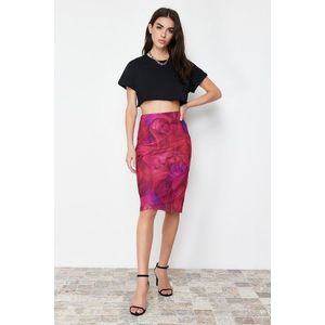 Trendyol Premium Fuchsia Printed Tulle High Waist Lined Midi Knitted Skirt obraz
