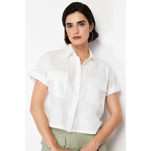 Trendyol Ecru Pocket Detailed Cotton Regular Normal Fit Woven Shirt obraz