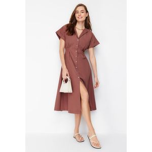 Trendyol Brown Waist Midi Woven Shirt Dress obraz