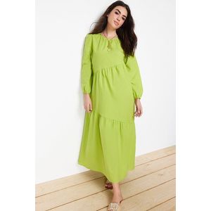 Trendyol Oil Green Gathered Detailed Cotton Wide Fit Woven Dress obraz