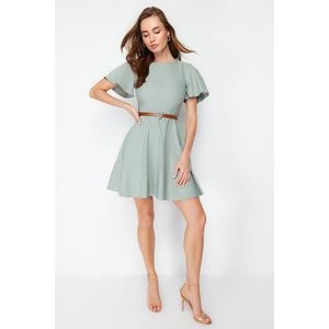 Trendyol Mint Belted Skirt Flounce Mini Woven Dress obraz