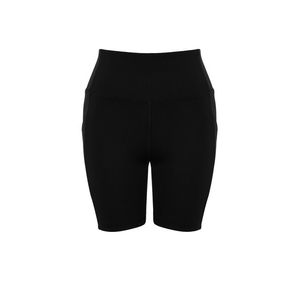 Trendyol Black Ribbed Restorer Waist Tulle Detailed Knitted Sports Shorts/Short Leggings obraz