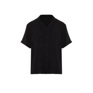 Trendyol Black Black Oversize Fit Summer Short Sleeve Linen Look Shirt Shirt obraz