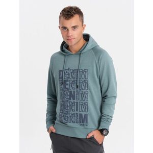 Ombre Men's non-stretch kangaroo sweatshirt with hood and print - turquoise obraz