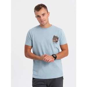 Ombre Men's cotton t-shirt with chest print - light blue obraz