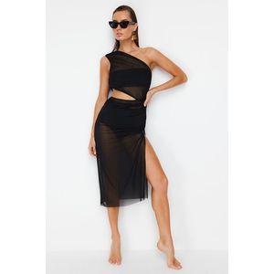 Trendyol Black Fitted Maxi Knitted Cut Out/Window Mesh One Shoulder Beach Dress obraz