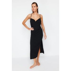 Trendyol Black Maxi Woven Backless Linen Blend Beach Dress obraz