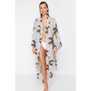 Trendyol Tropical Pattern Belted Maxi Woven 100% Cotton Kimono & Kaftan obraz