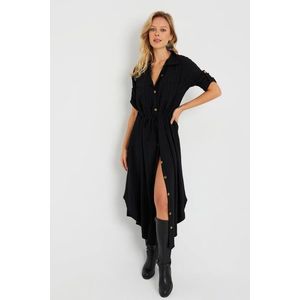 Chladné a sexy dámské midi košilové šaty černé Q984 obraz