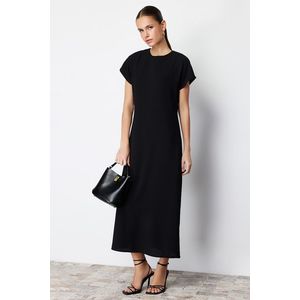 Trendyol Black Straight Cut Short Sleeve Midi Woven Dress obraz