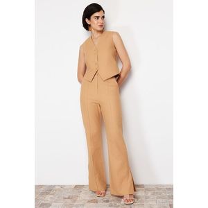 Trendyol Camel Premium Straight/Straight Cut Linen Woven Trousers obraz