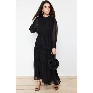Trendyol Black Sleeves and Waist Gipe Detail Lined Chiffon Woven Shirt Dress obraz
