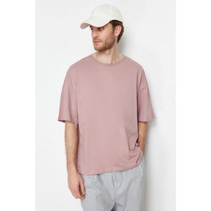 Trendyol Pale Pink Oversize/Wide-Fit Basic 100% Cotton T-Shirt obraz